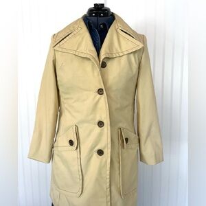 Vintage 70s Cream Coat Lightweight Pea Coat Big Collar Copper Buttons Handmade